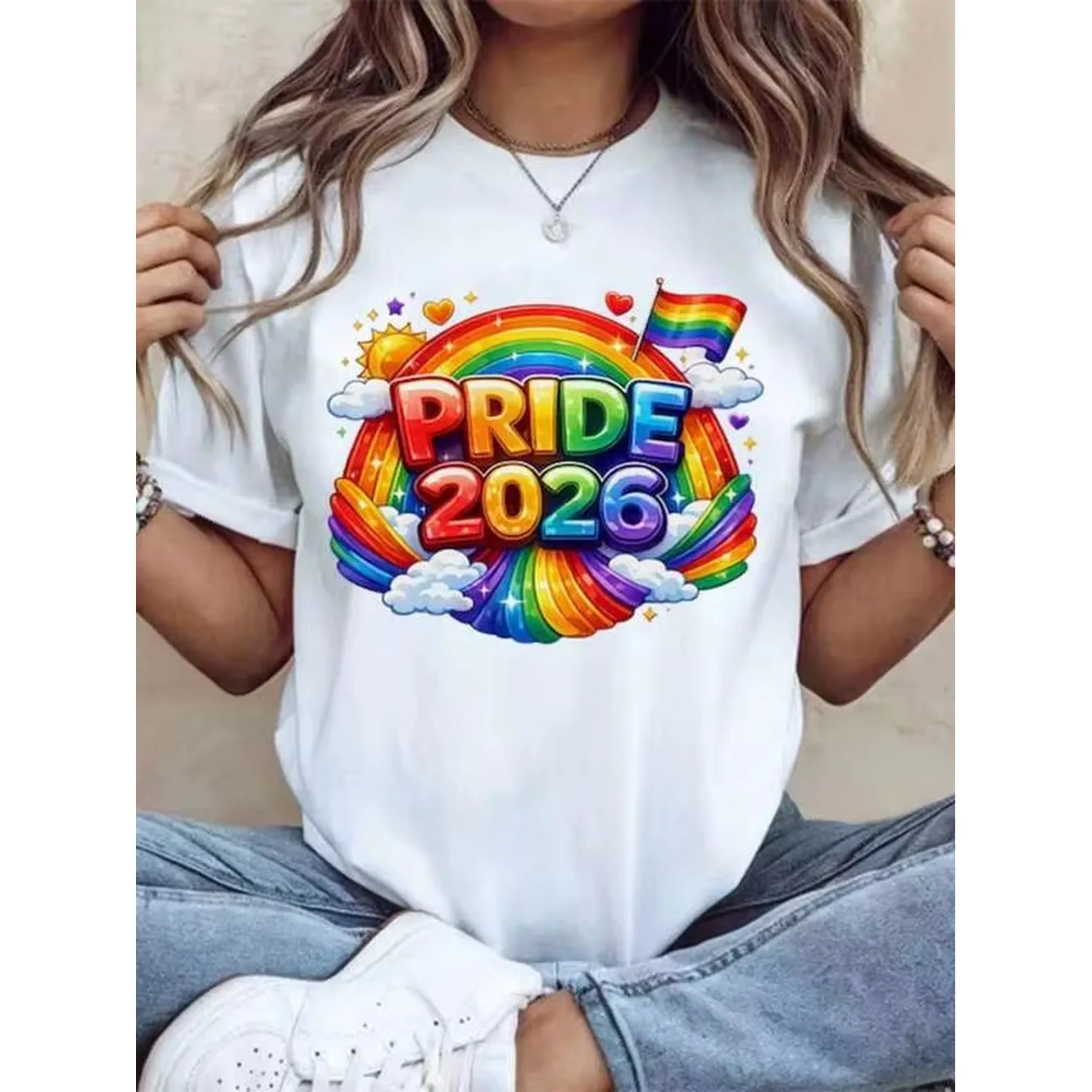 Pride 2026 Rainbow Flag T-Shirt For Pride Parade Celebration Gay Lesbian LGBTQ+ Festival Party Wear Unisex Casual Top,220g