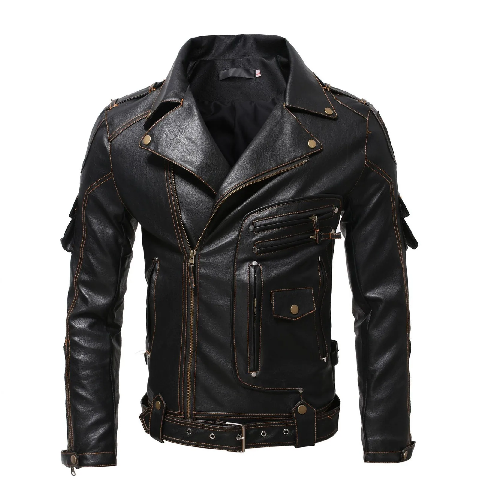 

Autumn Men's Retro Evil Spirit Same Motorcycle Zipper Jacket Jacket Oversized Leather Outwear Hip Hop Outdoor Clothing