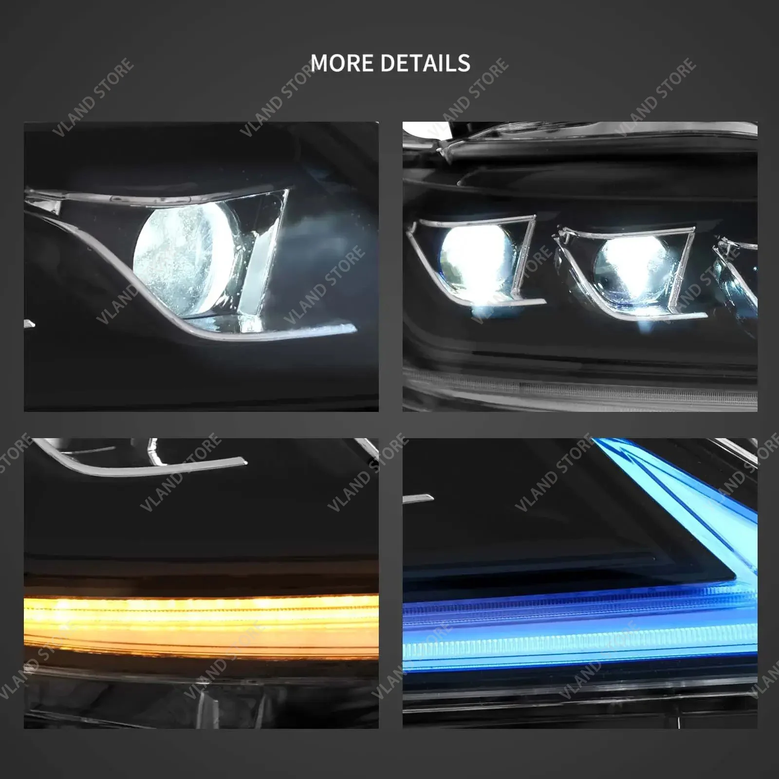 VLAND 2013-2015 Lexus RX270 RX350 RX450h AL10 LED Matrix Headlights Black Blue DRL Projector Front Lamps Pair Set of 2