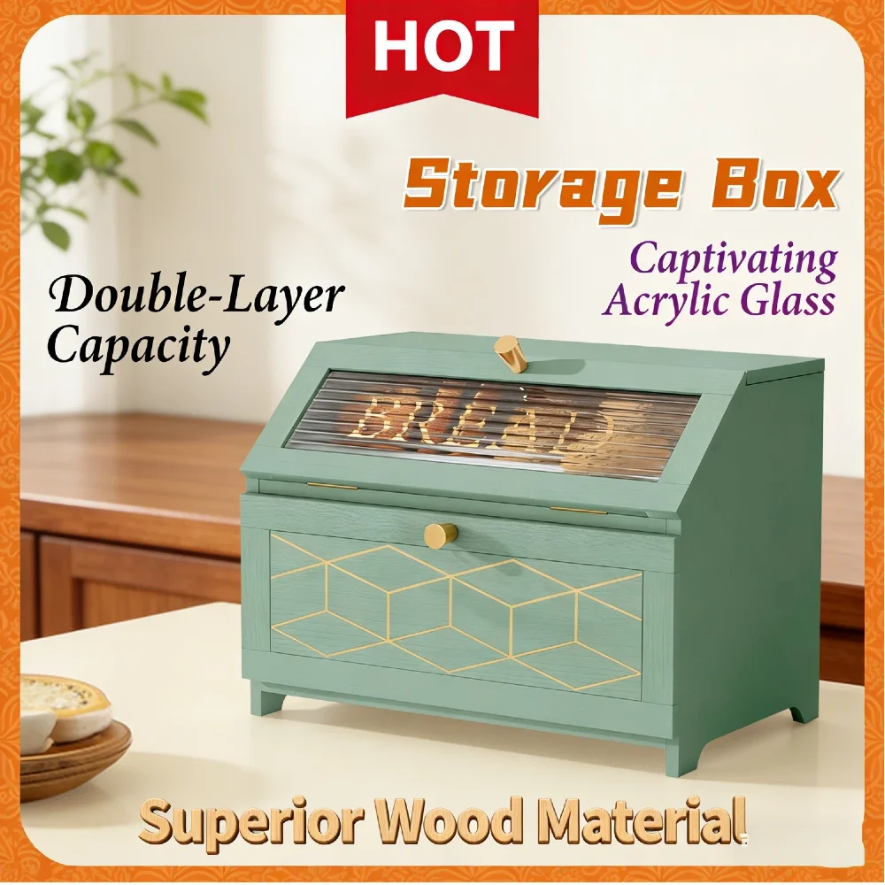 

Многофункциональный деревянный хлебник с двойным слоем, контейнер для хранения хлеба с акриловой стеклянной водонепроницаемой бамбуковой поверхностью для домашнего хлеба