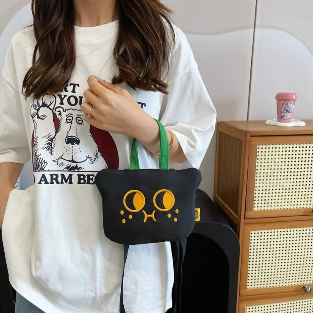 Kawaii Cartoon Crossbody Bag Black Cat Printed Cute Women's Shoulder Bag Portable Lightweight Casual Mobile Phone Bag Lady