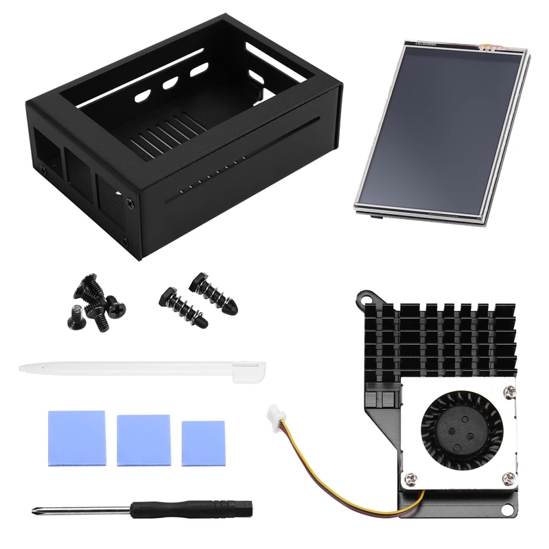 3,5 inch MHS-touchscreen voor Raspberry Pi 5, met metalen behuizing en actieve koeler A