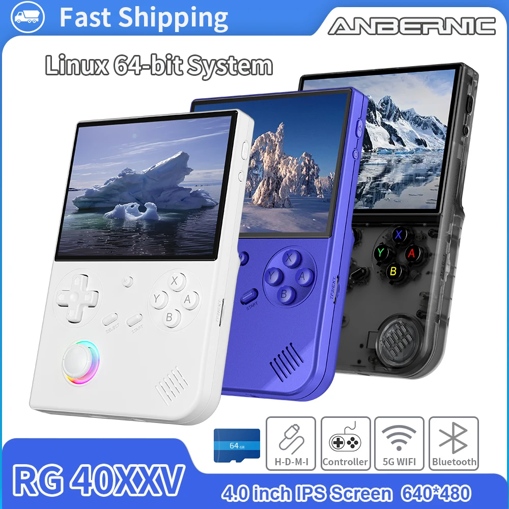 ANBERNIC RG 40XXV 휴대용 게임 콘솔, 리눅스 64 비트 시스템, 4 인치 IPS 스크린, 3200mAh RGB 조이스틱, 와이파이 레트로 비디오 게임 콘솔 