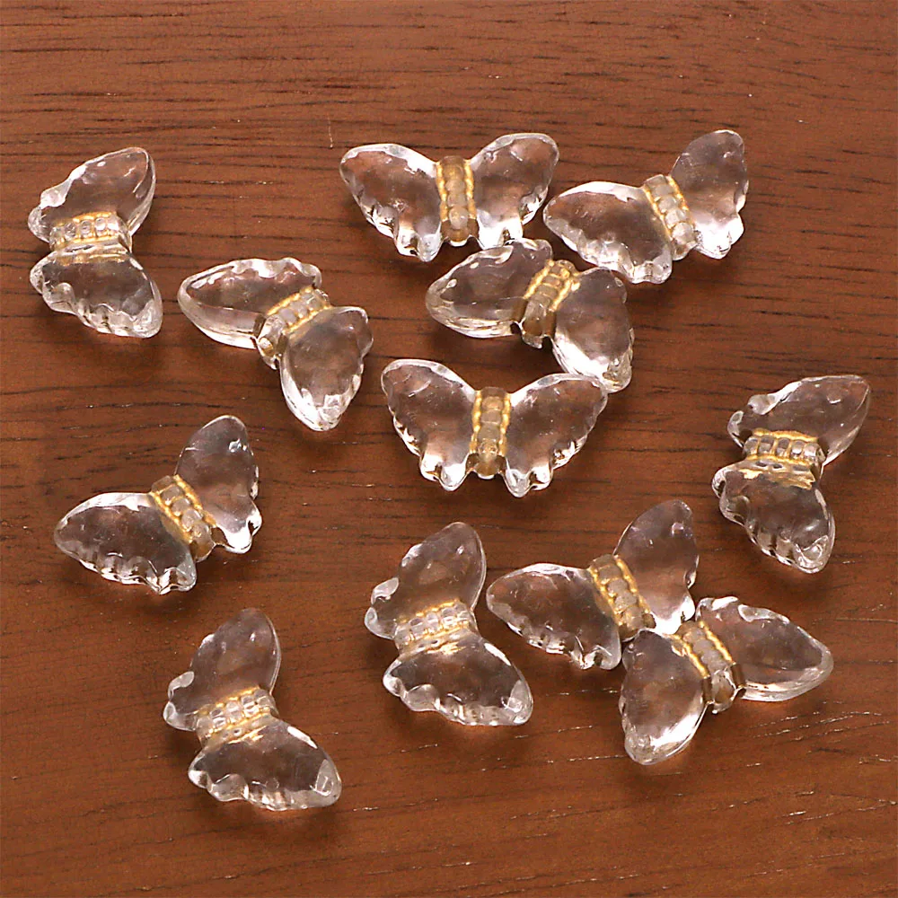 30pcs Elegant Transparent Acrylic Butterfly Beads with Golden-Tone Accents for DIY Jewelry Making