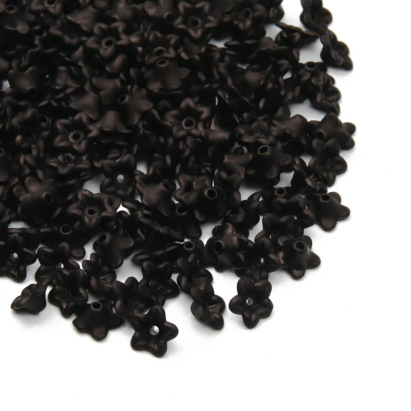 100pcs/Lot Flower Acrylic Beads Cap Black Spacer Beads For DIY Jewelry Making Handmade Necklace Bracelet Accessories 4x10mm