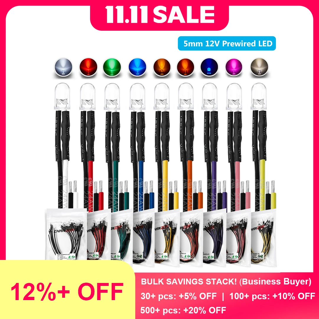 

Набор ламп для освещения, 5 мм, 12 В постоянного тока, теплый белый, красный, зеленый, синий, желтый, оранжевый, УФ, розовый