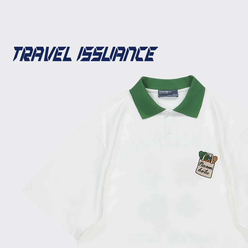 Loose Fit Short Sleeve  Shirt American Retro Vegetable Print Versatile Casual Summer Fashion College Style Japanese Trend