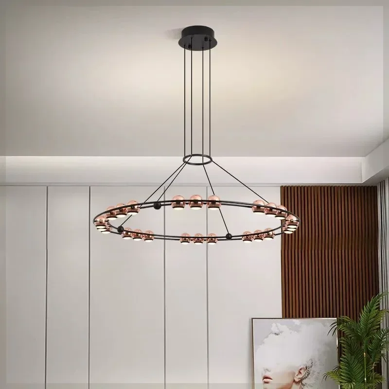 

Nordic Simple Modern Light Luxury Duplex Building Personalized Living Room Bedroom Dining Room Circular Bean Lamp Led Chandelier