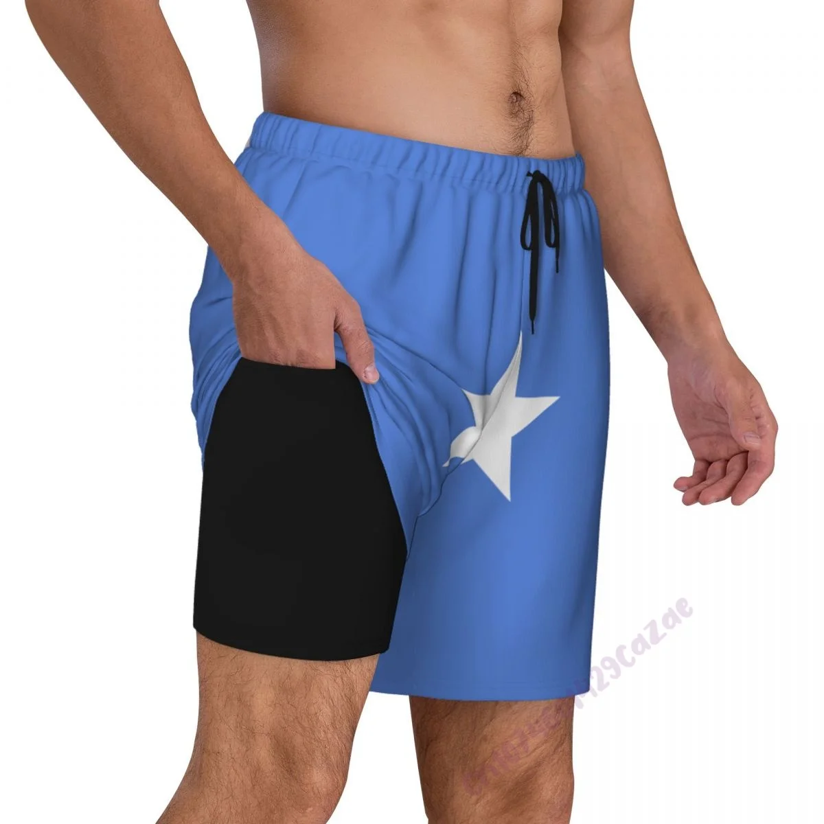 Somalia Flag 3D Mens Swimming Trunks With Compression Liner 2 in 1 Quick-Dry Summer Swim Shorts With Pockets