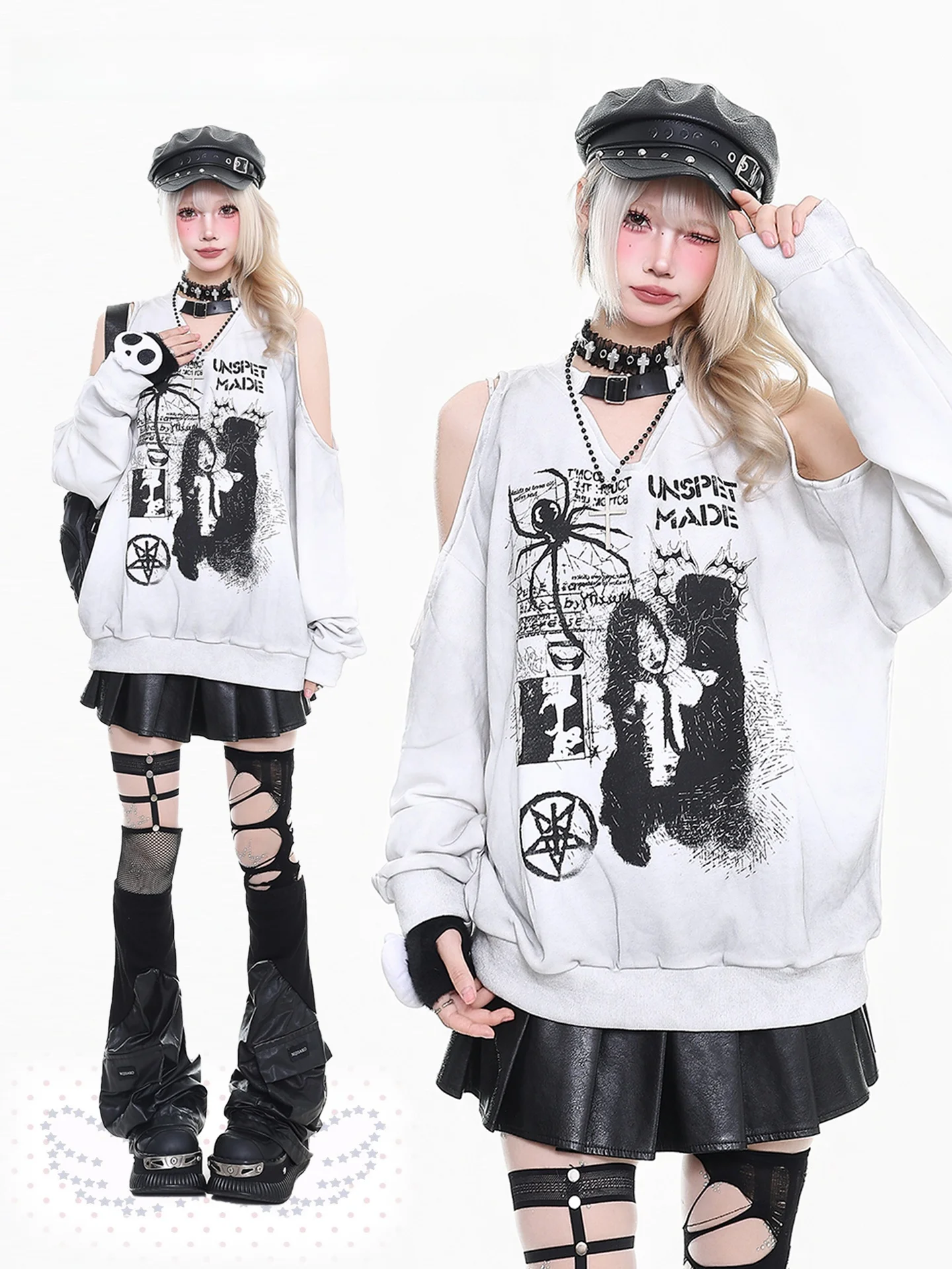 

Женский свитшот YO Punk Girl с открытыми плечами, весенне-осенний, свободного кроя, оранжевый мармеладный цвет