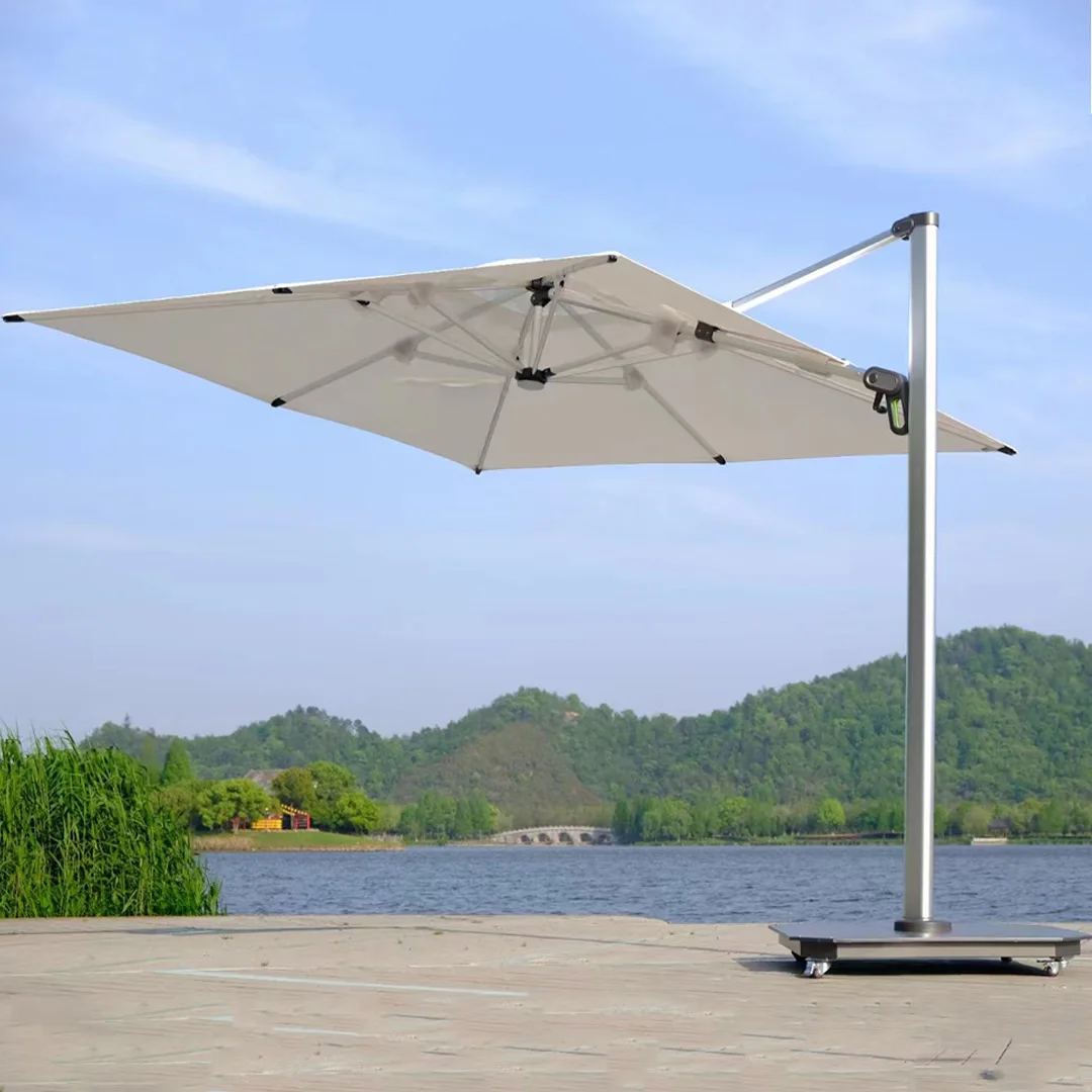 

Солнцезащитный зонт-парасоль из алюминия, водонепроницаемый, большой, с основанием, радиус 1,5 м, ручное открывание, для улицы, для двора, балкона