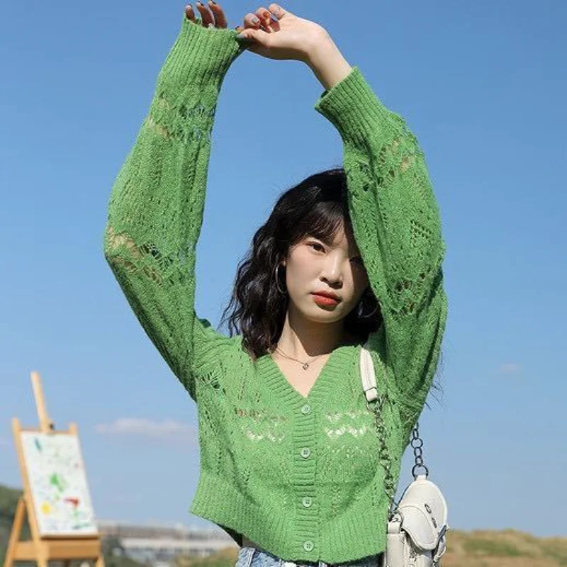 Cardigan Women Hollow Out Autumn Creativity Basics Ins Comfort All-match Daily Popular Korean Style Sweet Vintage Age-reducing
