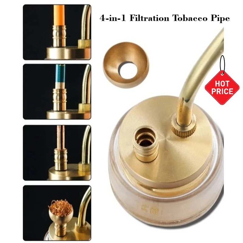 New Circulating Brass Water Hookah 4-in-1 Filtration Tobacco Pipe Vintage Portable Personalized Filter Pipe Men's Smoking Gadget