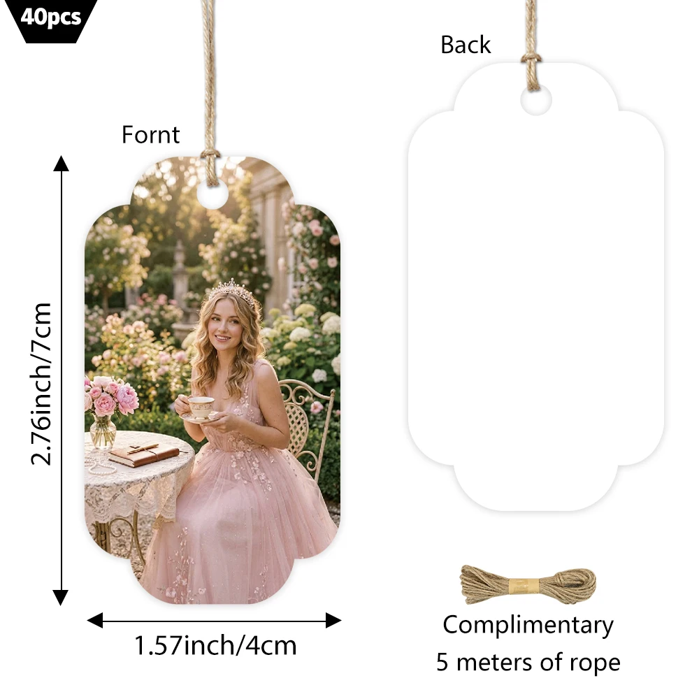 40pcs, Custom Photo Gift Tags, Personalized Picture Labels, Bracket Shape Paper Tags for Wedding Birthday Party, with Rope