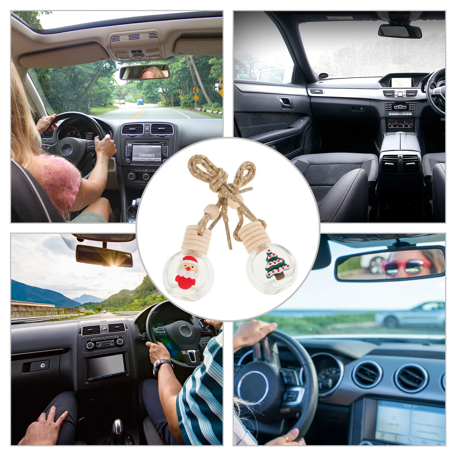 

2Pcs Hanging Empty Car Diffuser Bottles Reusable Christmas Car Air Freshener Decorative Perfume Bottle Pendant Aroma Supplies