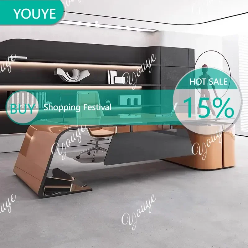 

H-XM European High Quality Office Desk Cheap Executive Study Standing Office Desk Storage Floor Boss Wooden Escritorio Furniture