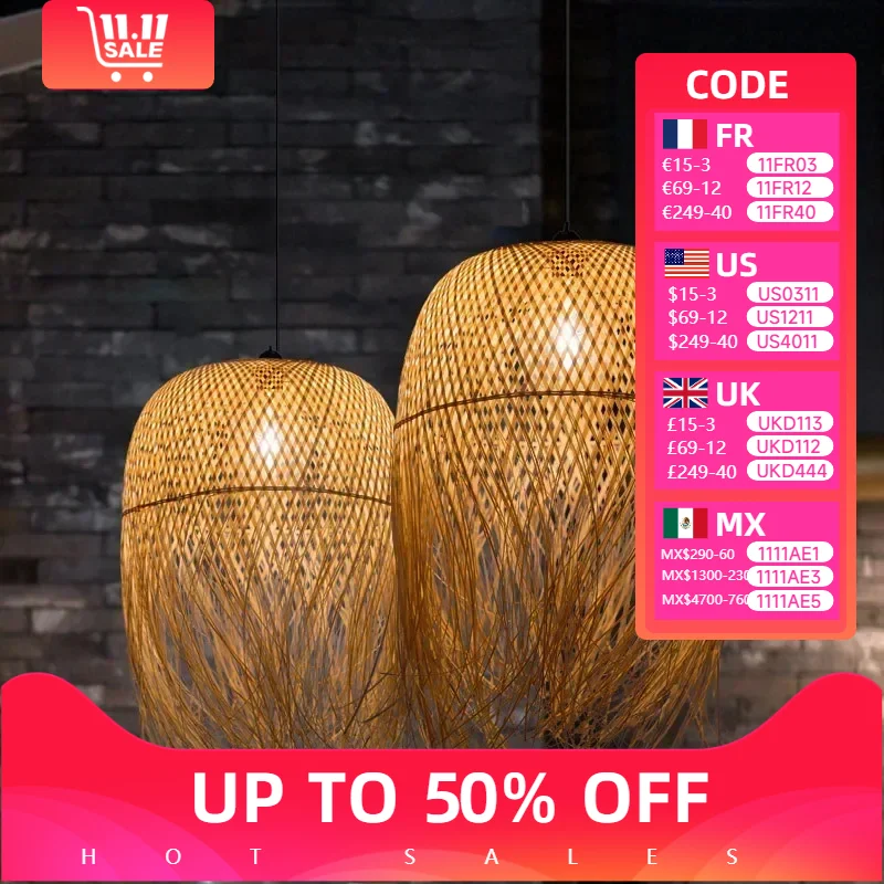 

Chinese Bamboo Hanging Chandelier Creative Lamps for Home Dining Table Room Pendant Led Lights Fixture Loft Style Decoration