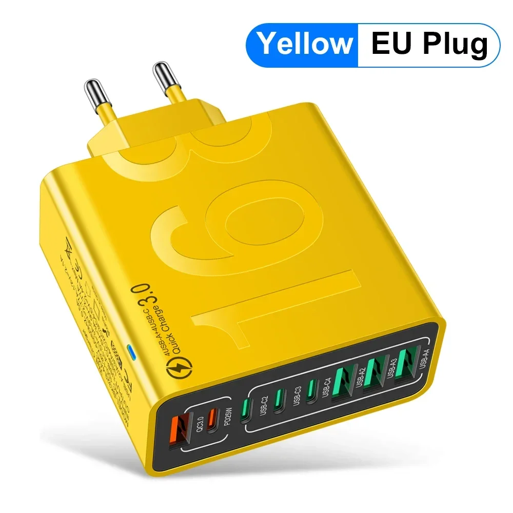 USB-C-Ladegerät, mehrere 8 Anschlüsse, Typ C, hohe Geschwindigkeit, schnelles Schnellladen, PD-Handy-Wandadapter für iPhone 16, Xiaomi, Huawei