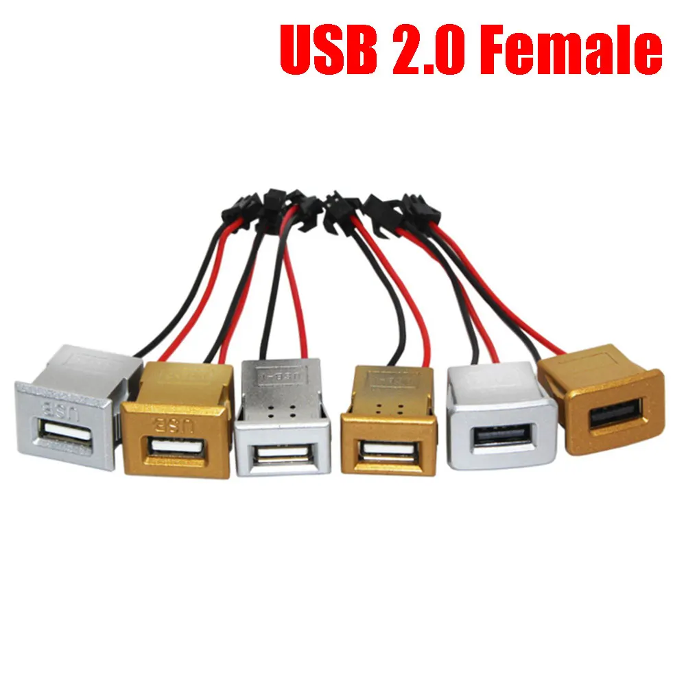 2PCS USB 2.0 Arcuate Surface/Plane Female Power Jack Charging Port Connector with Cable Electric Terminals USB Charger Socket