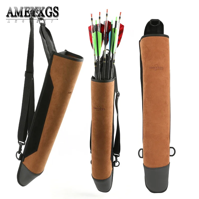 Archery Arrow Quiver Cowhide Leather Portable Shoulder Carried Can Hold 20-30pcs Arrow Bag Case Bow Hunting Shooting Accessories