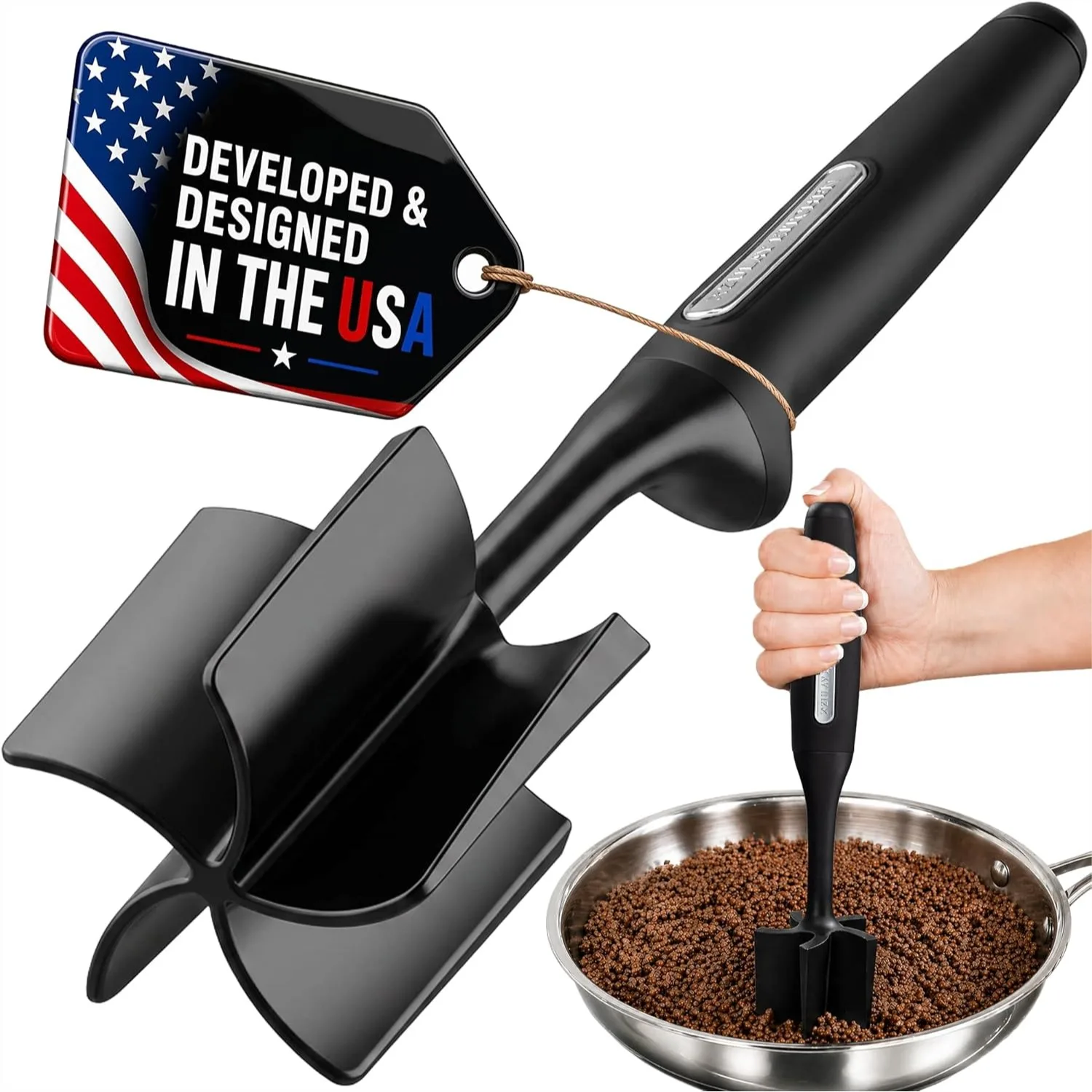 

Ground Meat Chopper Tool – 5-Blade Nylon Meat Masher for Ground Beef, Heat Resistant to 180°C, Dishwasher Safe