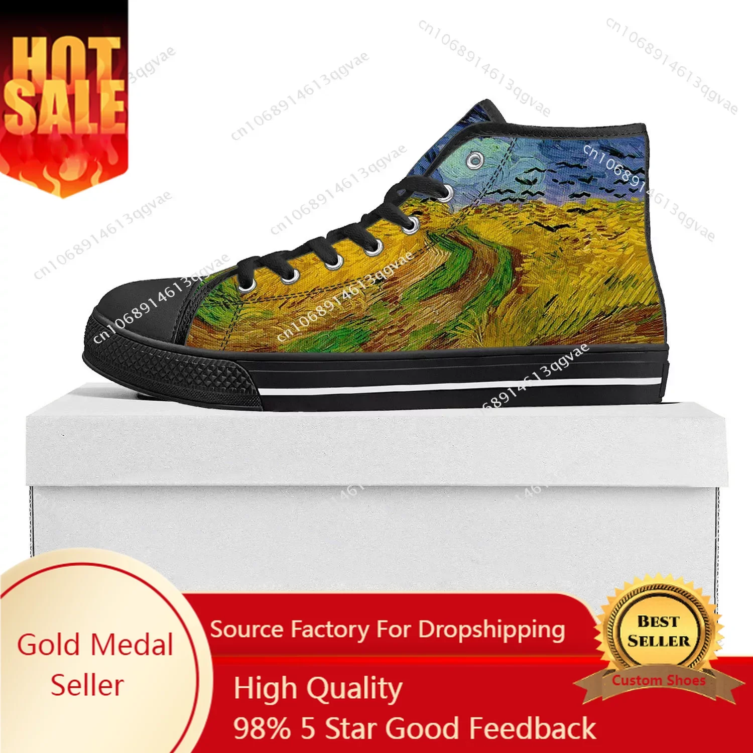 

Van Gogh Oil Painting Rye Crows High Top High Quality Sneakers Mens Womens Teenager Canvas Sneaker Couple Shoes Custom Shoe