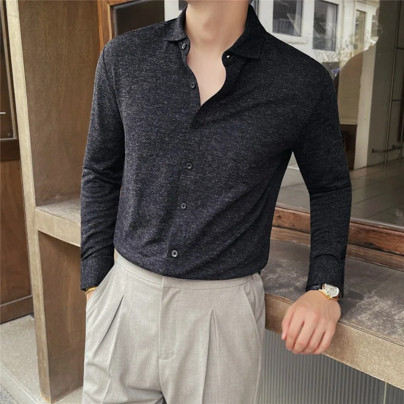 2026 Winter Warm and Thickene Men's Long Sleeve Shirt Soft Touch Solid Color Loose Fit Business Casual High Quality Male Tops