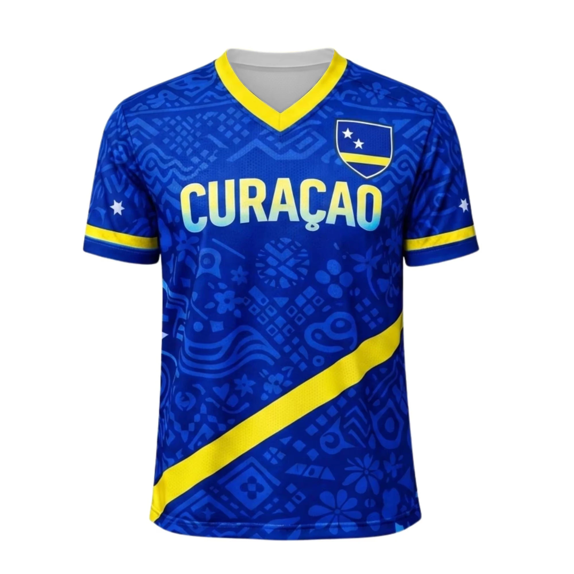 Summer New Curaçao Wins Soccer Fans Jersey Blue Wave Print Unisex Athletic T-Shirt for Men Women Kids Casual Training Tops