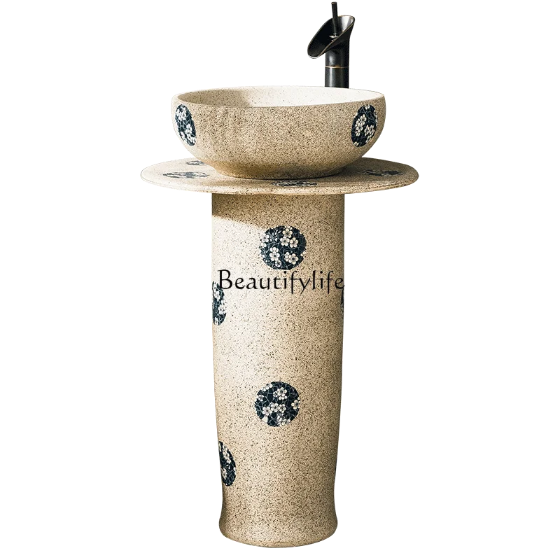 * Lavabo pintado a mano en azul y blanco, lavabo tipo columna integrado, piscina, tipo suelo para el hogar