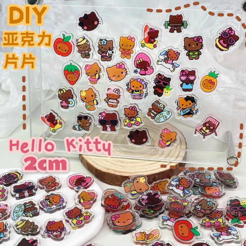 Parche acrílico de dibujos animados de Hello Kitty, transparente de doble cara, 1/2/3/4/5/6/8cm, llaveros hechos a mano, accesorios de adorno, Material
