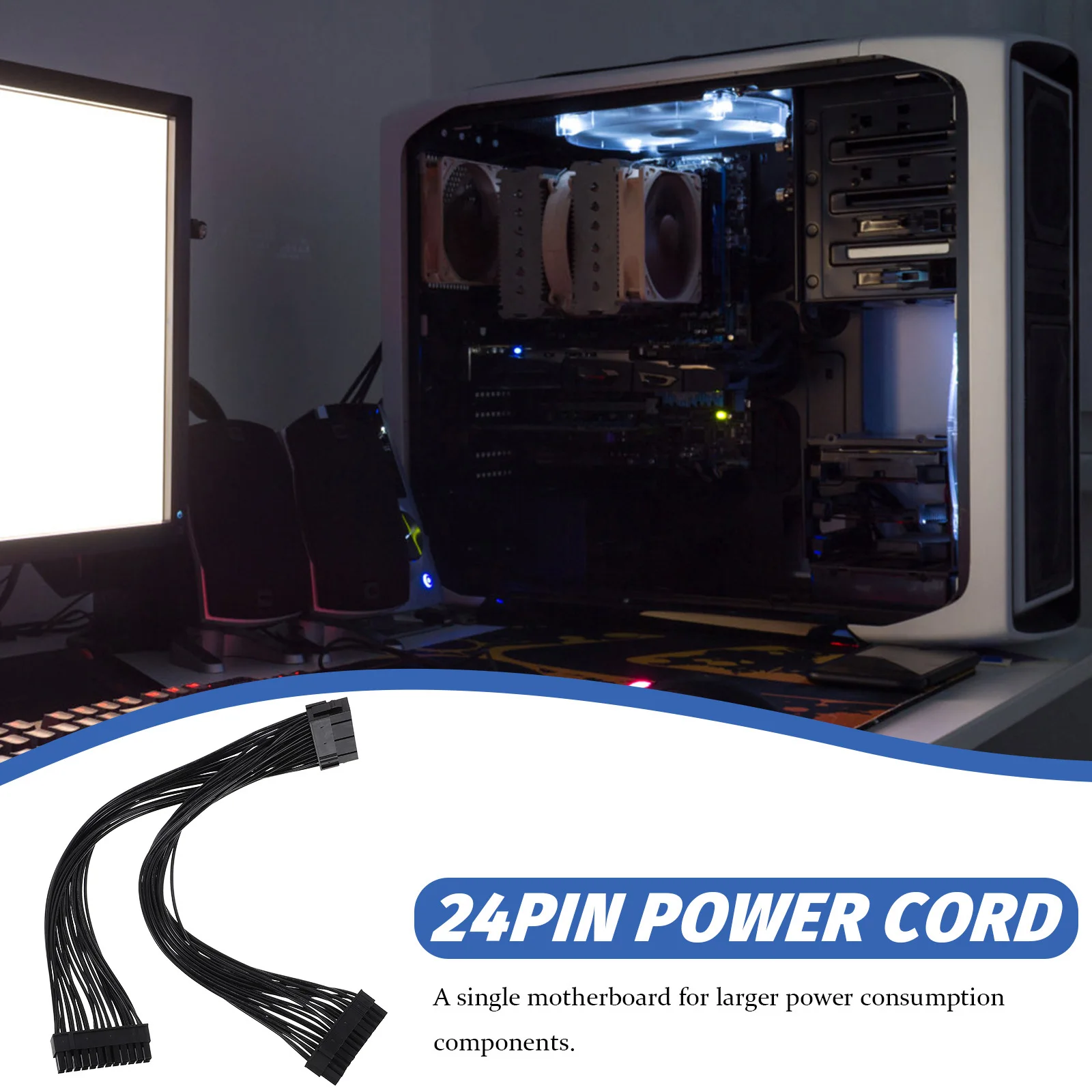 

Dual Power Supply Adapter 24Pin Synchronous Power Cord with Premium Build for Extended Motherboard Connection Reliable