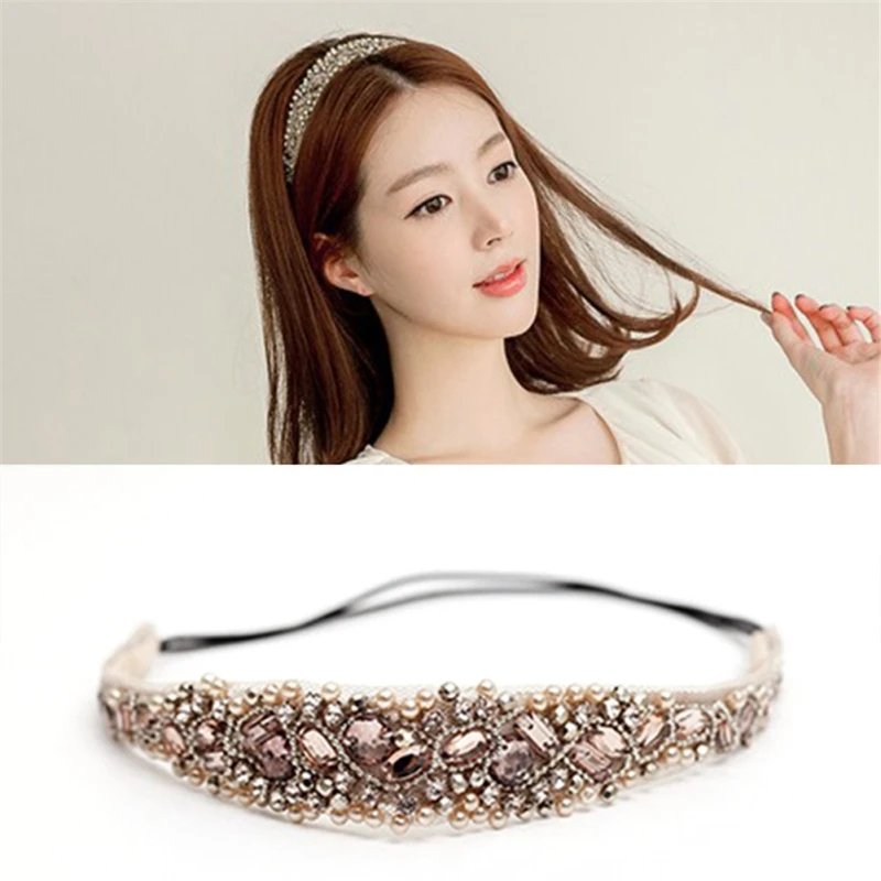 New Fashion Lace Hair Band Rhinestone Sweet Hair With Handmade Beaded Headdress