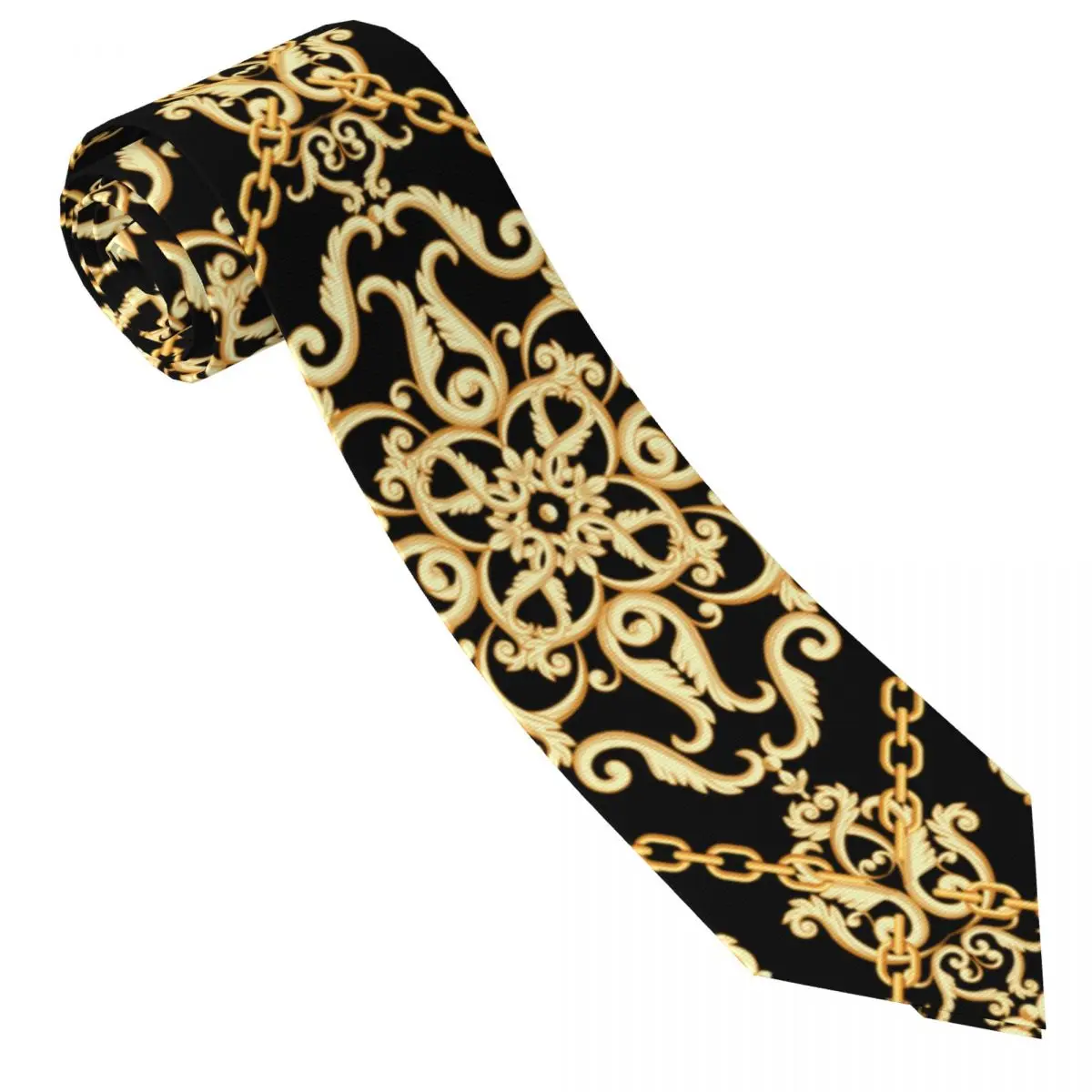 Custom Seamless Pattern Golden Neck Ties Men Printed Necktie Baroque Floral Four Seasons Fashion Tie Necktie For Birthday Gift