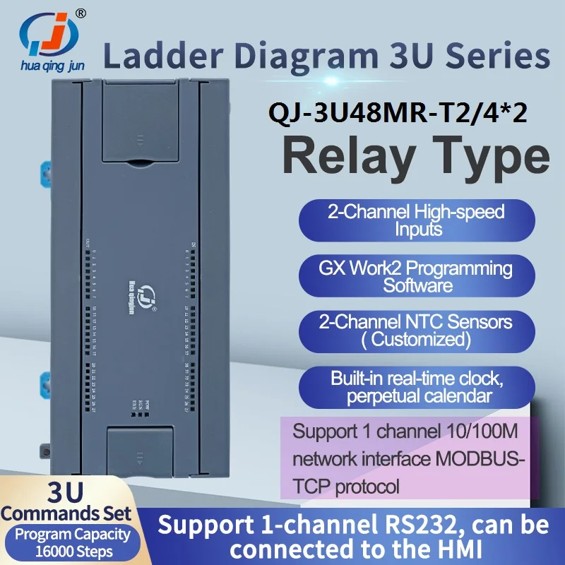 Foshan ChingJun 24DI 24DO Relay Output PLC RS485 232 Ladder Diagram 3U 48MR Modbus RTU PLC for CNC Machine