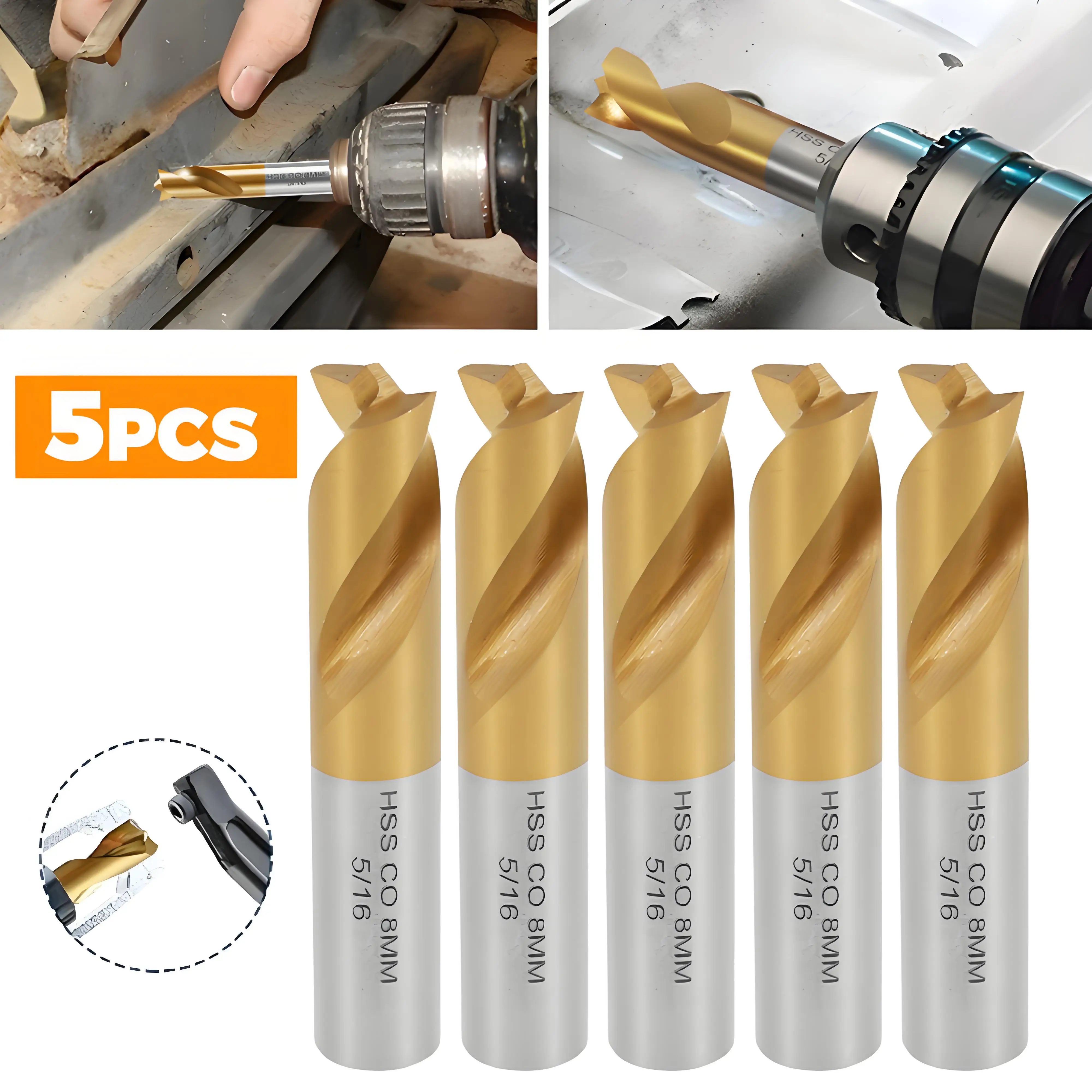 

5/10 Pcs Spot Weld Drill Bits High Speed Cobalt Steel Weld Cutter Drill Bit with Titanium Coating for Car Maintenance Aluminum