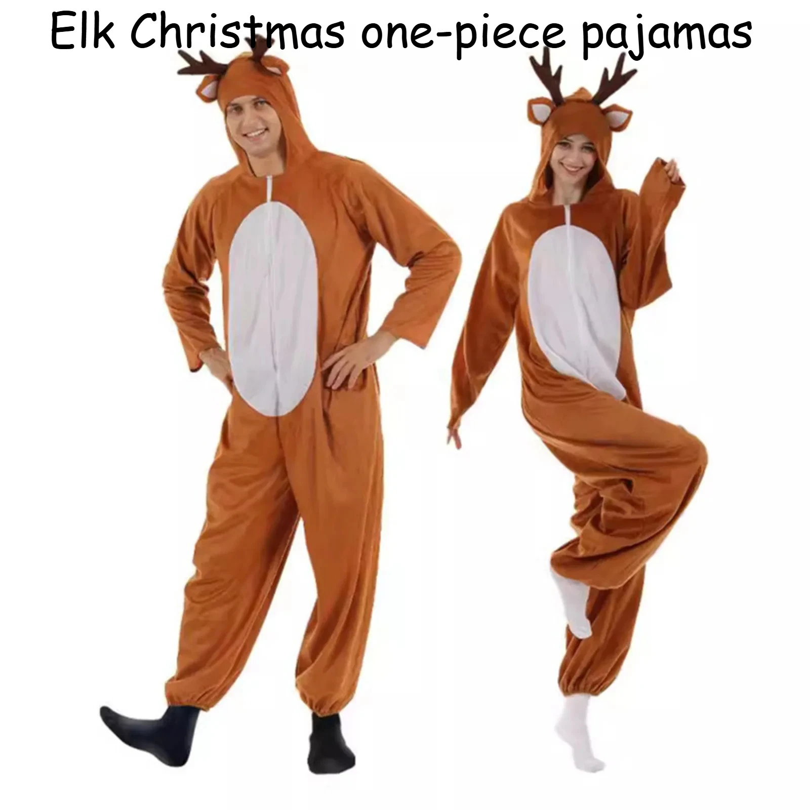 2025 Unisex New Christmas Elk Cos One-piece Suit Couple Funny Party One-piece Pajamas Onesies Sleepwear Winter Pajamas Women Men