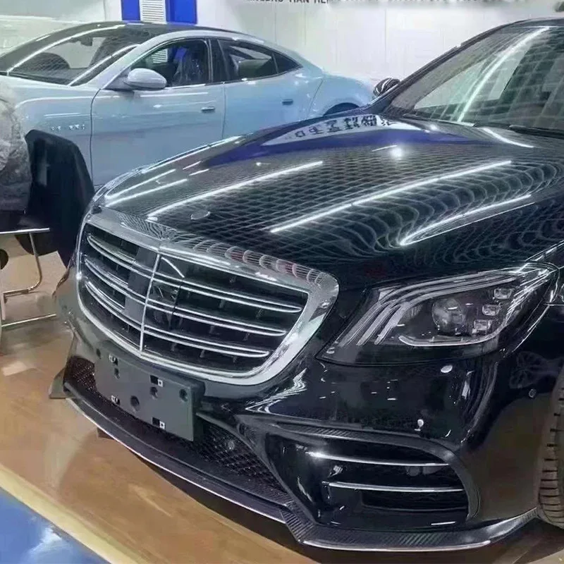 For Mercedes Benz S Class W222 S450 Carbon Fiber Front Lip Separator Chin Spoiler wrap angle Bumper corner wind blade air outlet