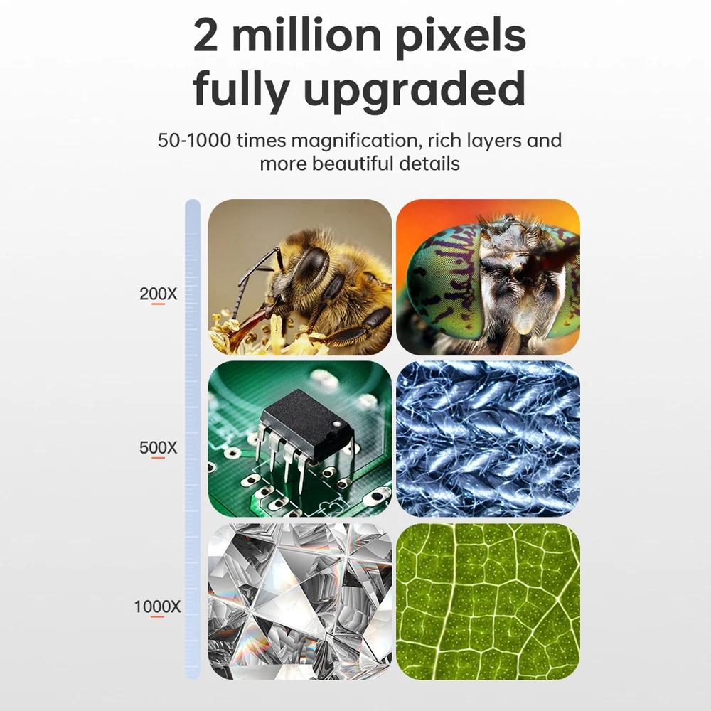 Microscopio digital Microscopio portátil con aumento de 2MP Pixel 50-1000X para observación de identificación Compatible con Wins XP V