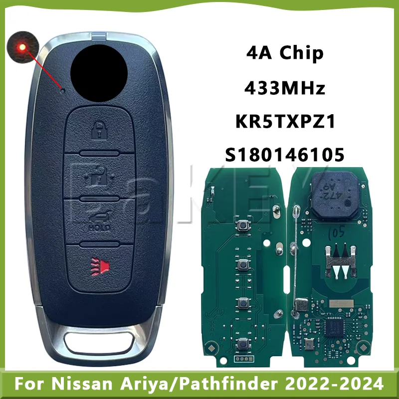 

(S180146105 KR5TXPZ1 285E3-6LY1A)For Nissan Smart Keyless Fob 4 Button 4A Chip 433MHz for Nissan 2022+ Ariya/Pathfinder