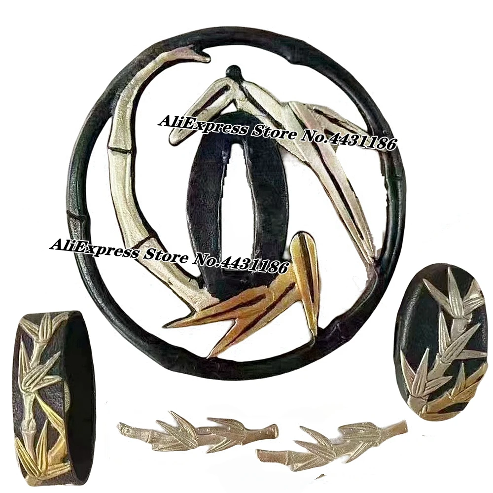 

A Set Bamboo Theme Japanese Sword Hand-Guard For Katana/Wakizashi/Tanto Replace Fittings Brass Tsuba+Menuki+Fuchi+Kashira