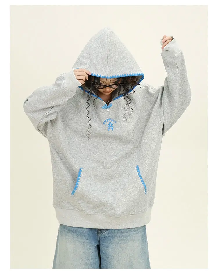 New Chinese Style Hooded Hoodie for Women Loose BF Lace Couple's Top  Designer Fashion Trend Casual Hoodie 2024 Autumn New