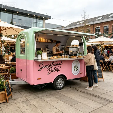 Custom Single Axle Pink Green Mobile Food Trailer Custom Logo Print Concession Cart For Street Coffee Snack Business