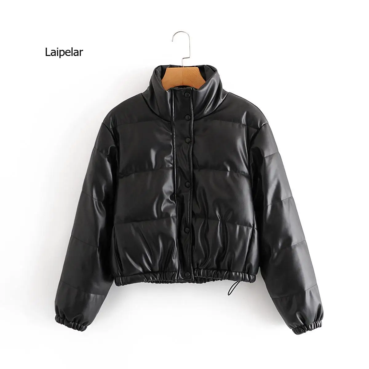 

Winter Thick Warm Short Women Fashion Black PU Leather Coats Women Zipper Cotton Jackets