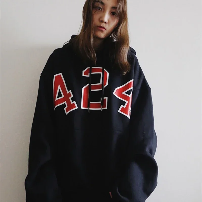 Fashion Couples Hooded Sweatshirts Streetwear Hip Hop Letters Flocking Embroidered Loose Hoodies Men's Plus Fleece Coats Tops