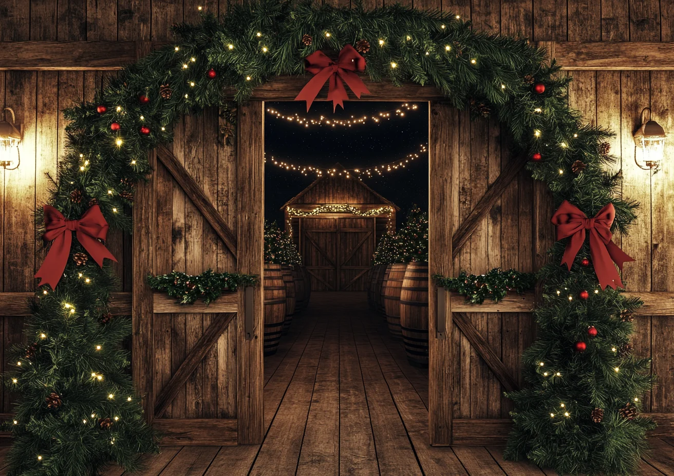 Santas Farm Cocoa Corner Backdrops Kids Family Photography Forest Christmas Winter Mistletoe Market Backgrounds