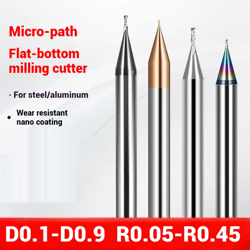 

HRC60 D0.1-0.9 R0.05-R0.45 Micro 2 Flutes Flat End Mill CNC Router Bit 4mm Shank Tungsten Carbide End Mill Mini Milling Cutter