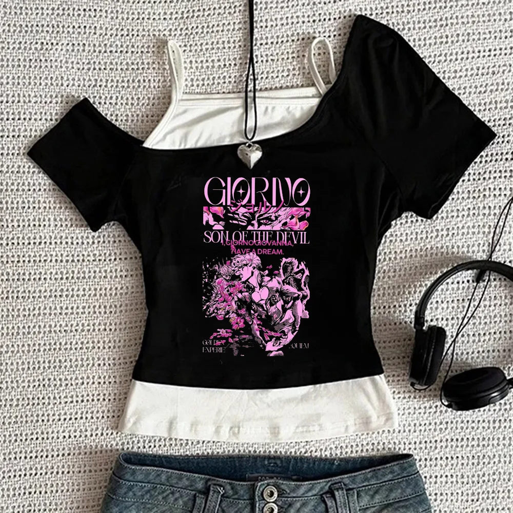Jojo's Bizarre Adventure crop top shoujo dollette gothic meme summer shirt party harajuku korean fashion grunge baddie