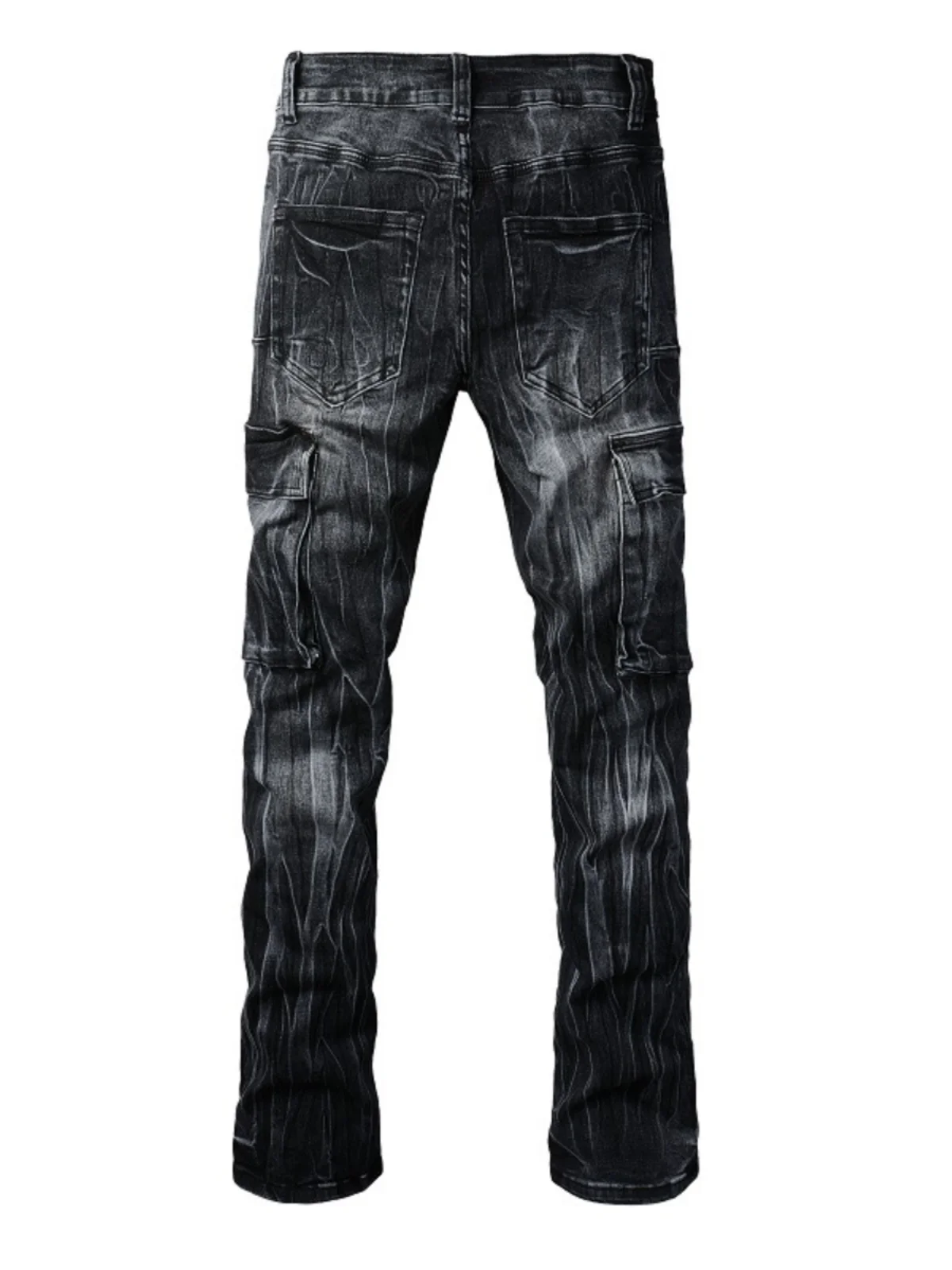

Street Style Men's Slim Stretch Jeans Multiple Pockets Fashionable Bell Bottoms High Elasticity Long Trousers Youth Casual Jeans