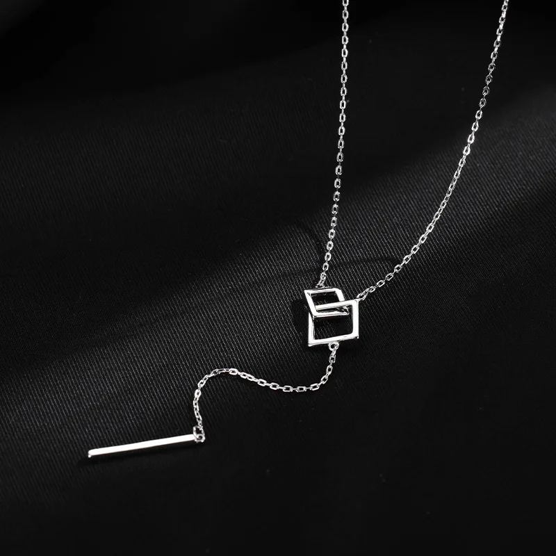 Fashion Light Luxury European and American Square Necklace Classic Simple Double Buckle Stainless Steel Clavicle Chain