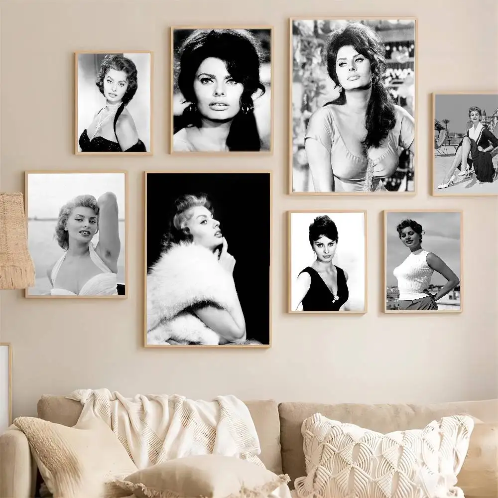 الموضة الحديثة ستار صوفيا لورين ملصقات الفيلم الكلاسيكي ورق أبيض ملصق DIY غرفة بار مقهى الجمالية الفن طلاء جدران